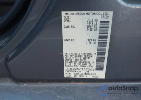 2020 Nissan Altima Sr Intelligent Awd from USA, damaged, VIN 1N4BL4CW2LC167296